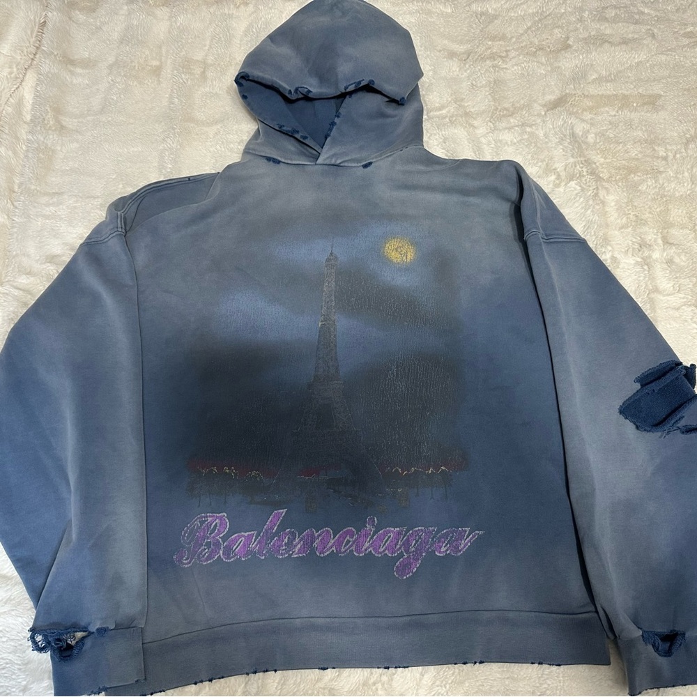 Balenciaga Blue Distressed Hoodie